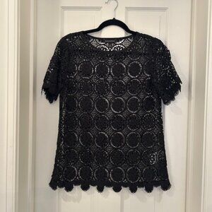 Banana Republic Scalloped Lace Top XS Black